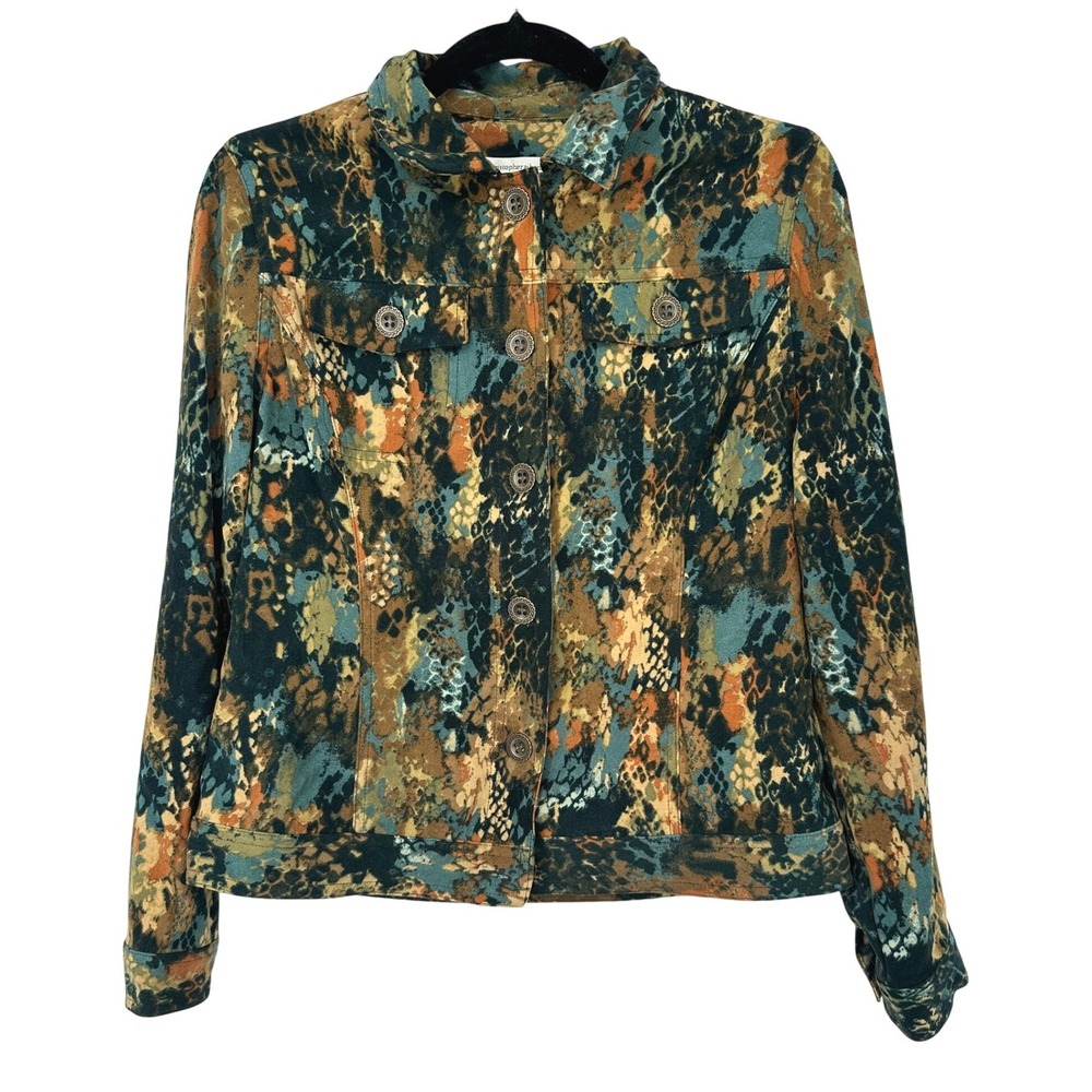 Christopher & Banks Jacket Womens PS Abstract Snake Skin Button Stretch Artsy‎
